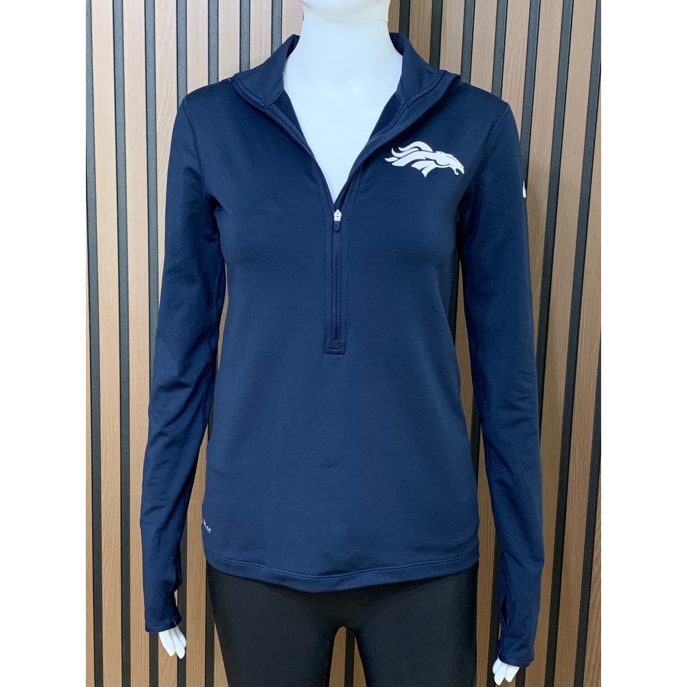 Nike NFL Denver Broncos Dri-FIT Women's Quarter Zip Pullover Navy Blue Small